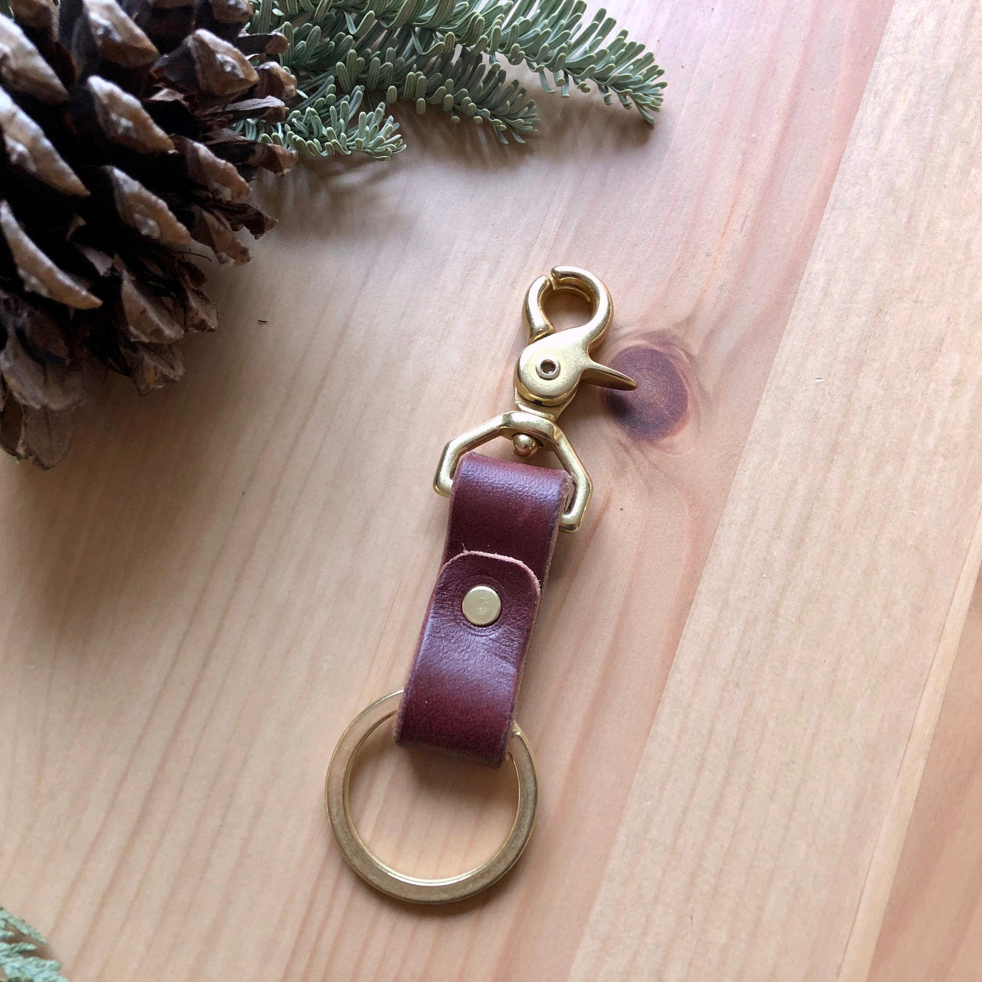 Leather Keychain with Swivel Snap - Hiking Leather Key Holder